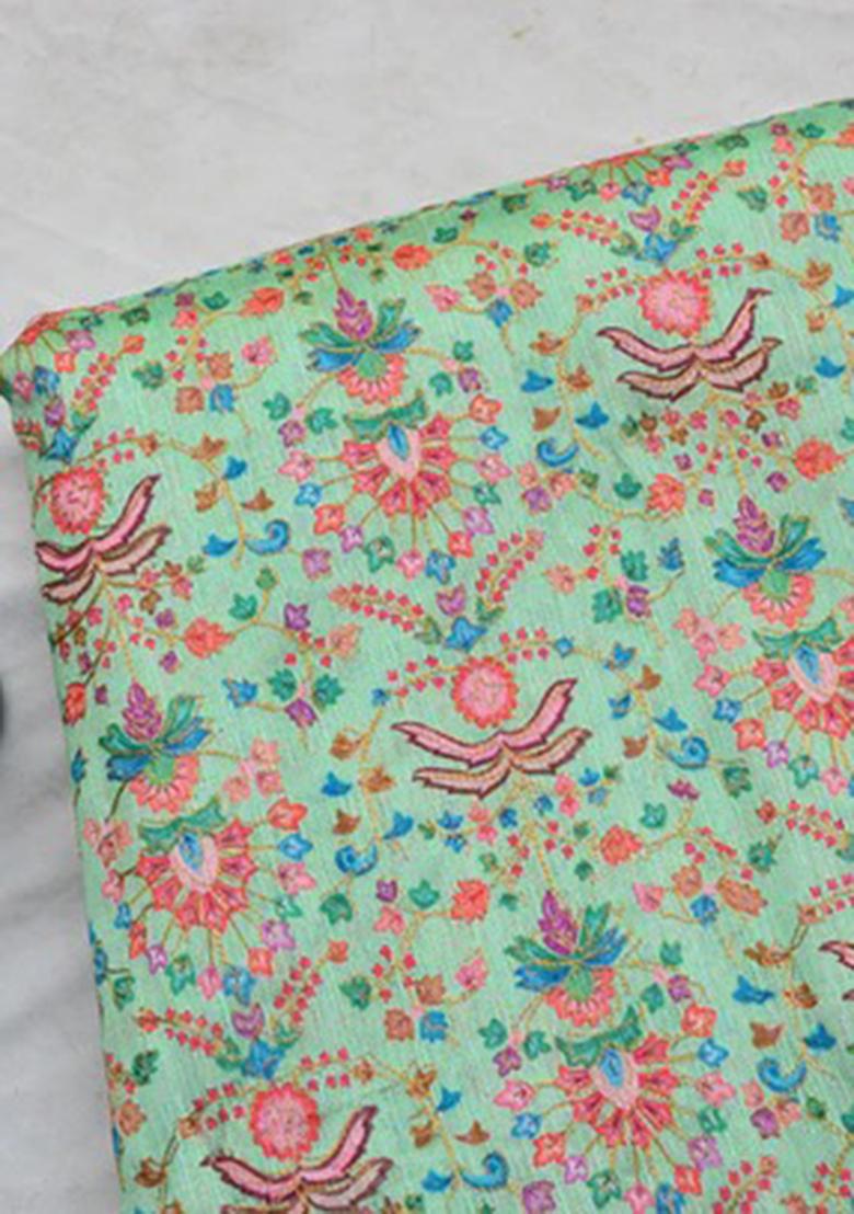 Sky Blue Georgette Embroidered Crop Top Skirt Set - Indya