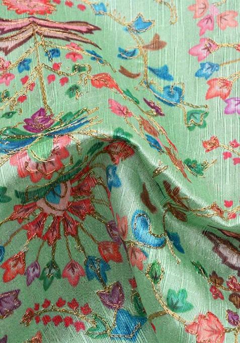 Mint Green Silk Embroidered Crop Top Skirt Set