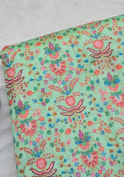 Mint Green Silk Embroidered Crop Top Skirt Set