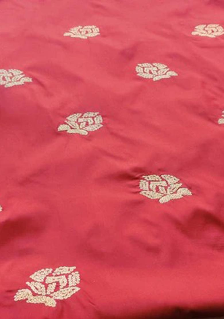 Fuchsia Pink Chinon Printed Pre Draped Saree Set - Indya