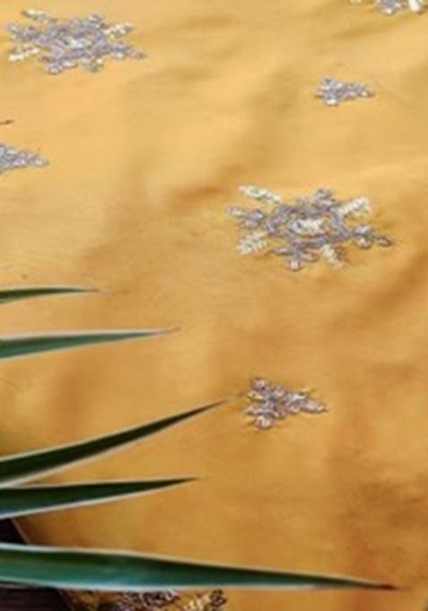 Pastel Yellow Chinon Embroidered Pre Draped Saree Set