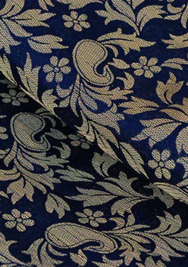 Blue Chinon Embroidered Pre Draped Saree Set - Indya