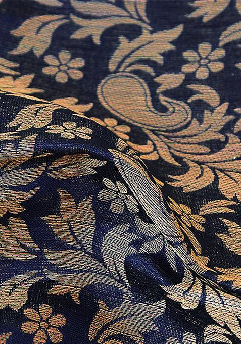 Blue Chinon Embroidered Pre Draped Saree Set