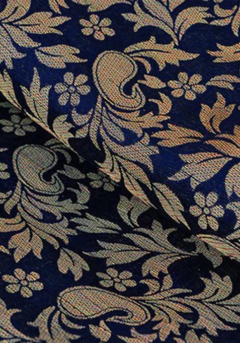 Blue Chinon Embroidered Pre Draped Saree Set