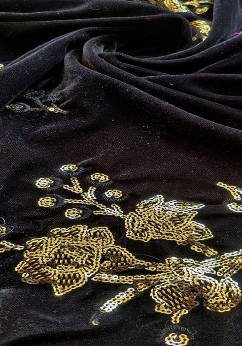 Black Georgette Embroidered Pre Draped Saree Set