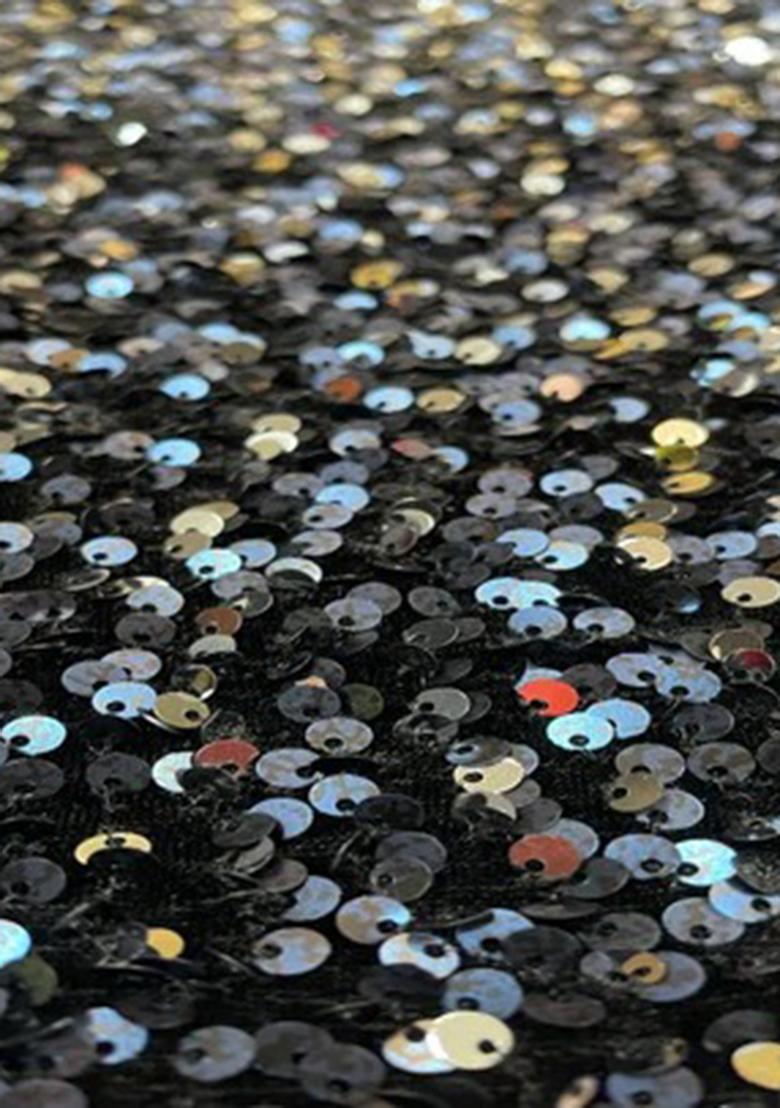 Black Georgette Sequins Embellished Pre Draped Saree Set - Indya