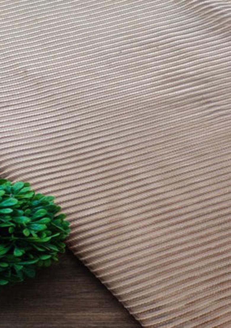 Beige Net Embroidered Pre Draped Saree Set - Indya