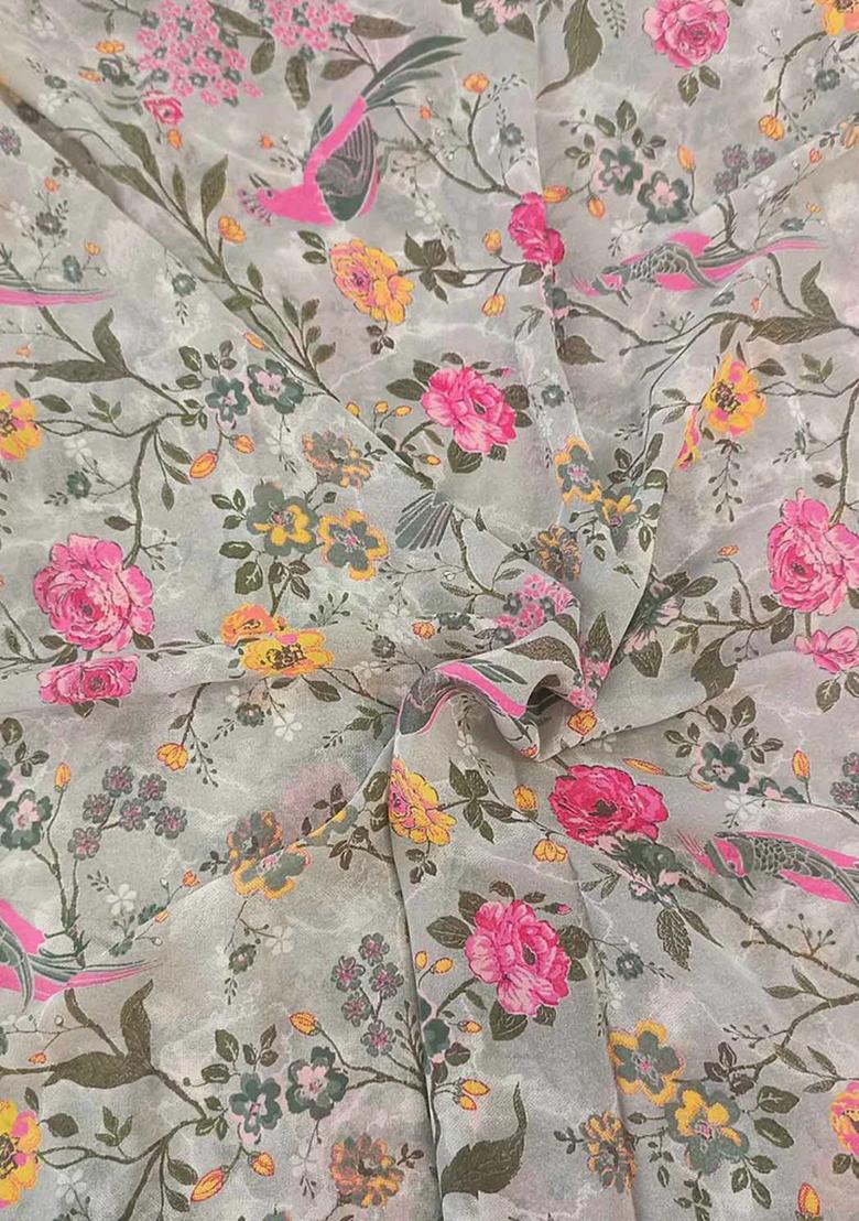 Mint Green Georgette Printed Pre Draped Saree Set