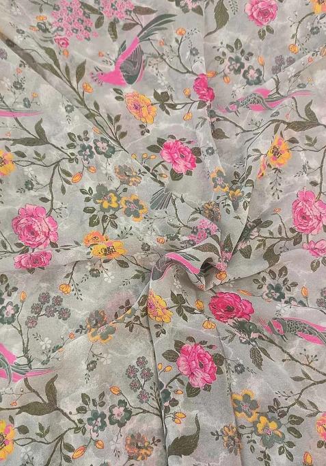 Mint Green Georgette Printed Pre Draped Saree Set