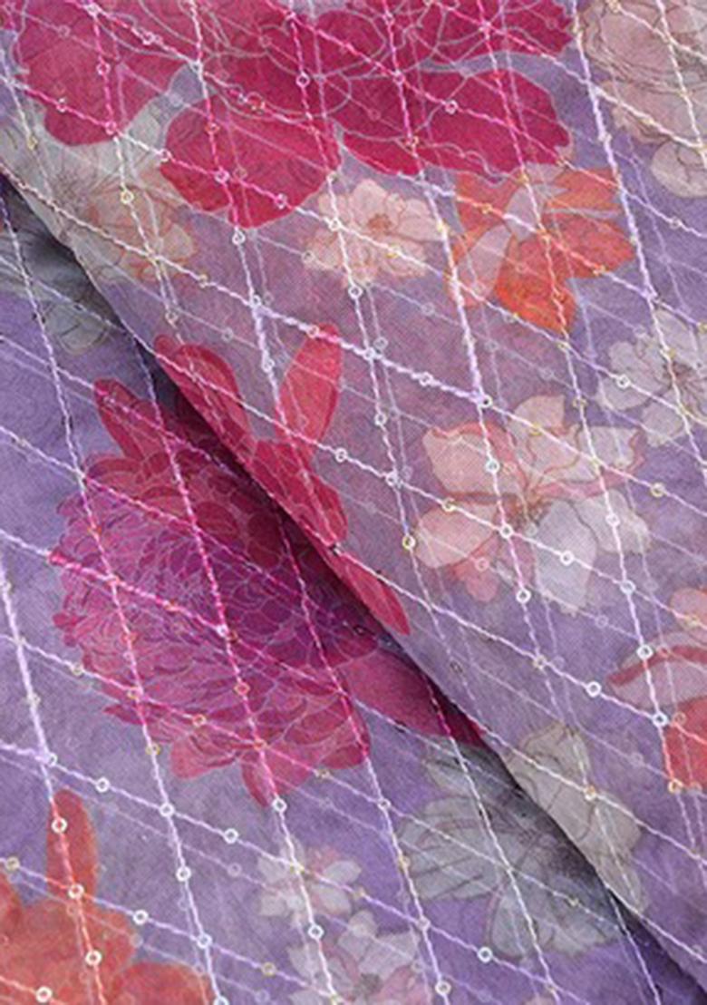 Lavender Organza Sequins Embellished Pre Draped Saree Set - Indya