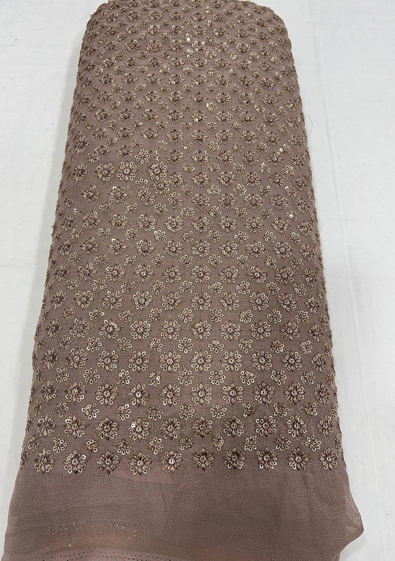 Mocha Brown Georgette Embroidered Blouse Pre Draped Saree Set - Indya