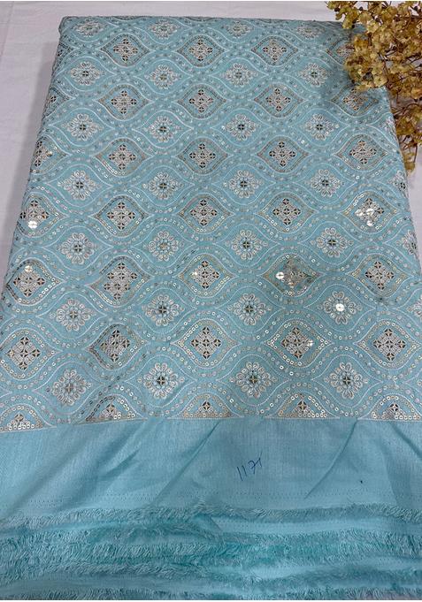 Powder Blue Raw Silk Embroidered Lehenga Set