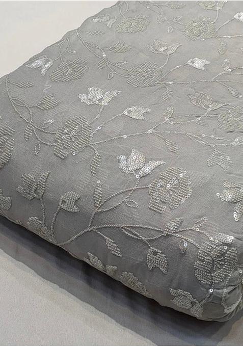 Light Grey Viscose Georgette Sequin Embellished Blouse Pre Draped Saree Set