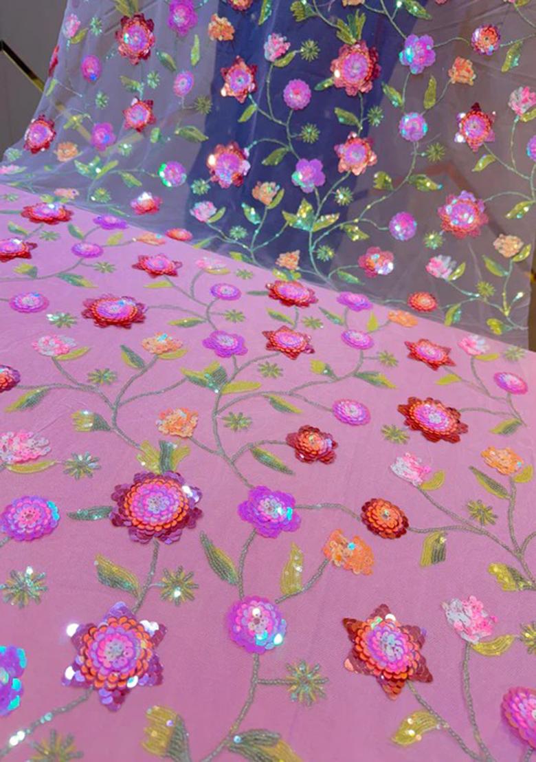 Lilac Georgette Embellished Blouse Pre Draped Saree Set