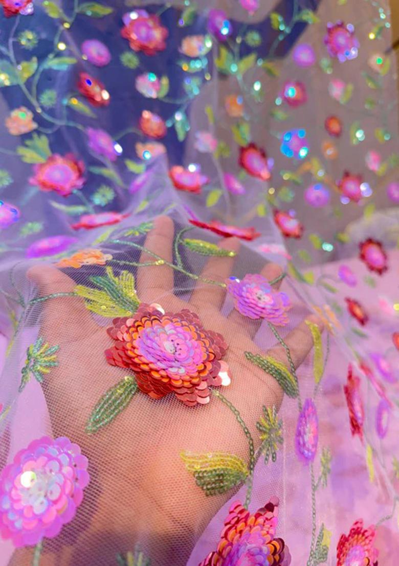 Lilac Georgette Embellished Blouse Pre Draped Saree Set