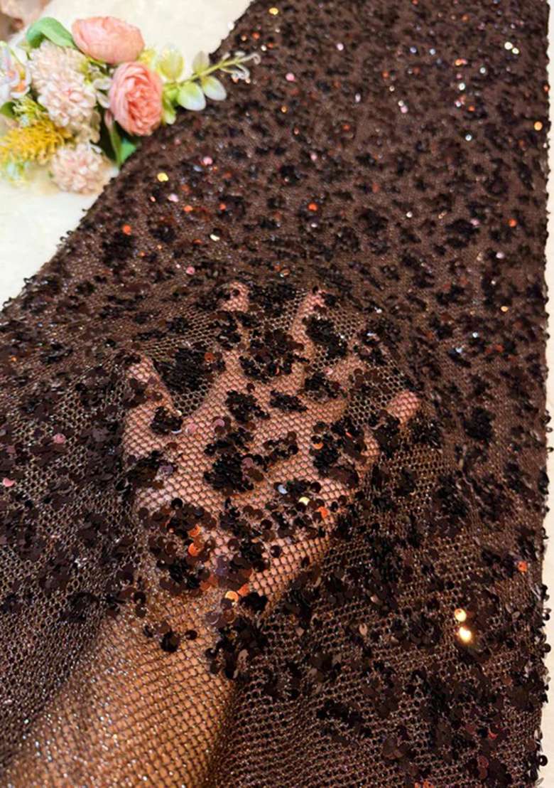 Dark Brown Georgette Embellished Blouse Pre Draped Saree Set - Indya