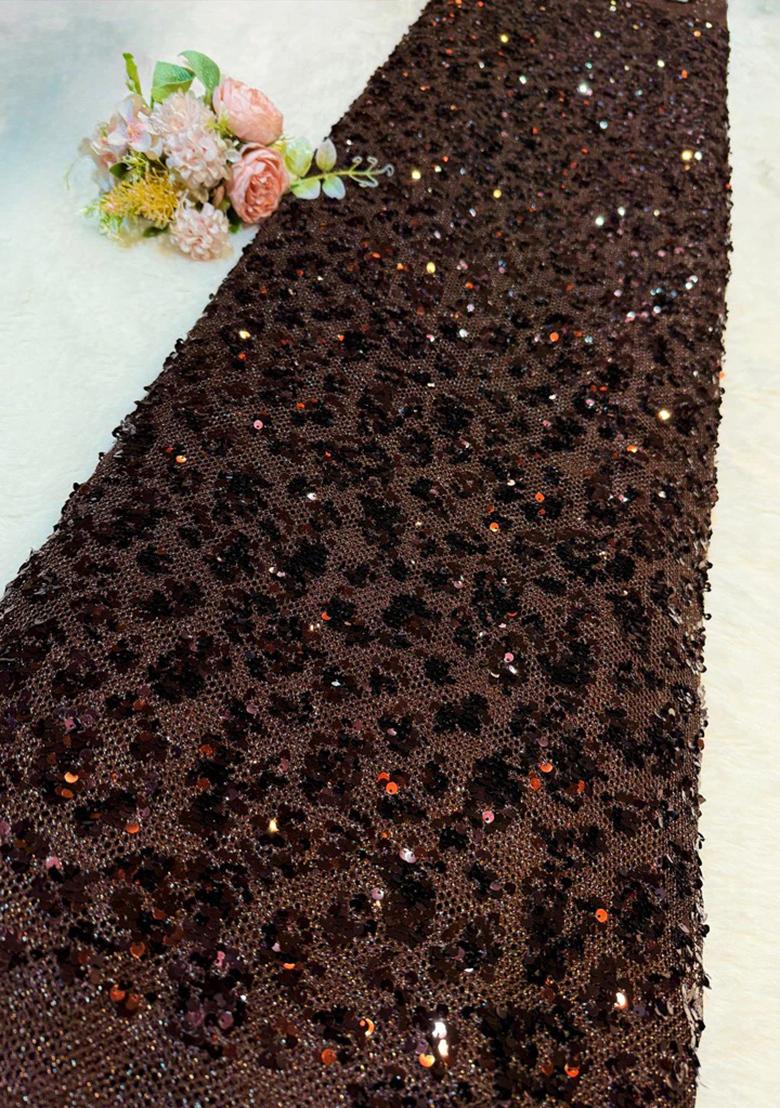 Dark Brown Georgette Embellished Blouse Pre Draped Saree Set - Indya