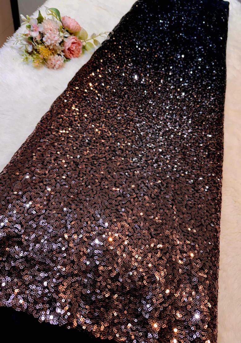 Deep Brown Georgette Embellished Blouse Pre Draped Saree Set - Indya