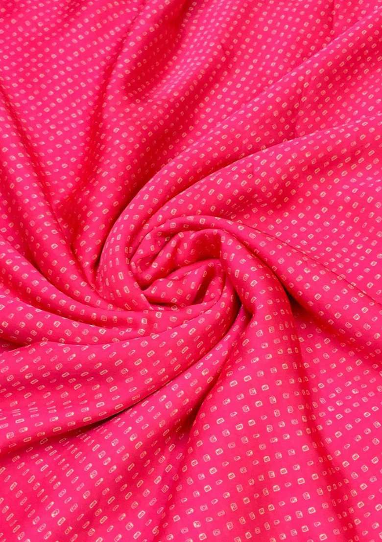 Pink Satin Georgette Printed Pre Draped Saree Set - Indya
