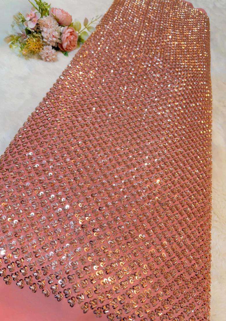 Peach Pink Georgette Embellished Blouse Pre Draped Saree Set - Indya