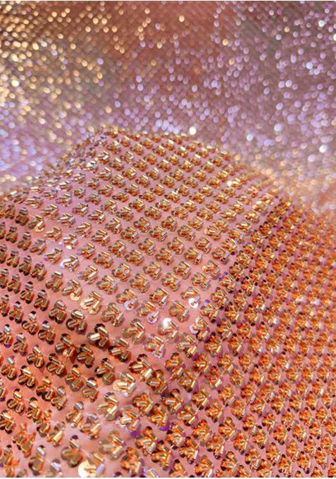 Peach Pink Georgette Embellished Blouse Pre Draped Saree Set