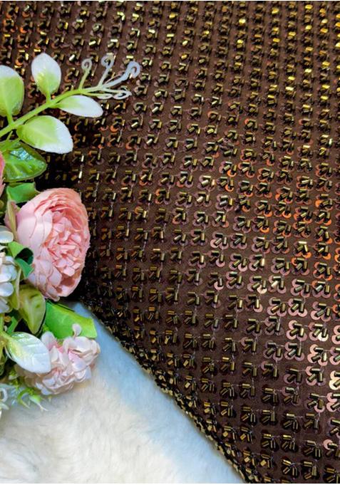 Deep Brown Georgette Embellished Blouse Pre Draped Saree Set