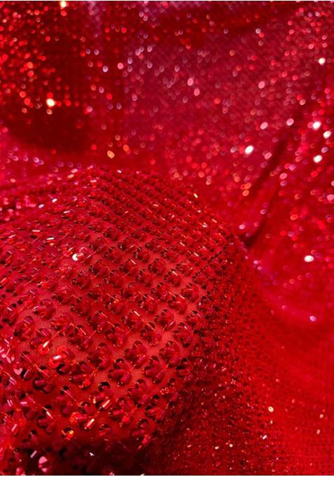 Red Georgette Embellished Blouse Pre Draped Saree Set