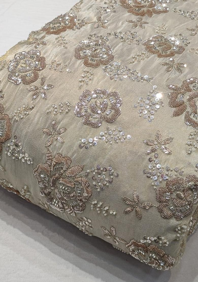 Beige Georgette Embellished Blouse Pre Draped Saree Set - Indya