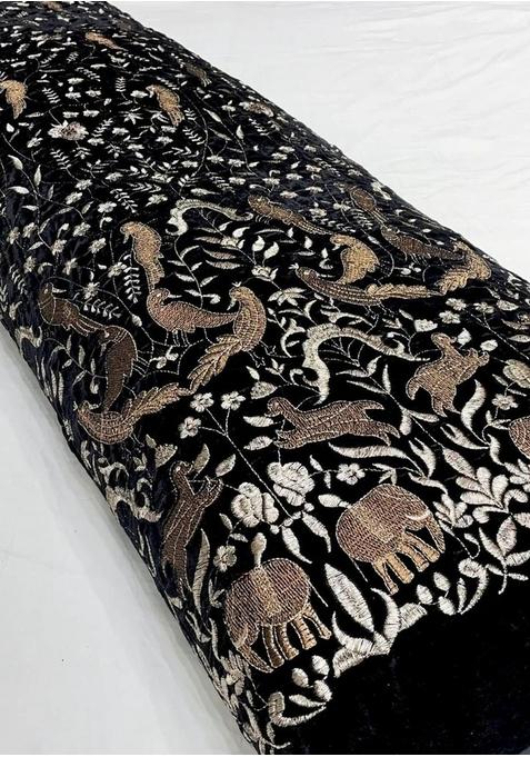 Black Georgette Embroidered Blouse Pre Draped Saree Set