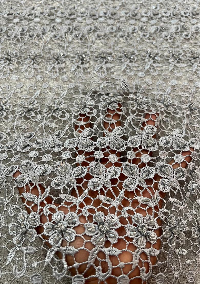 Beige Chinon Embroidered Blouse Pre Draped Saree Set - Indya