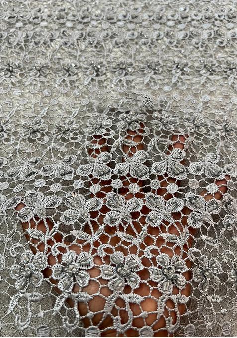 Beige Chinon Embroidered Blouse Pre Draped Saree Set