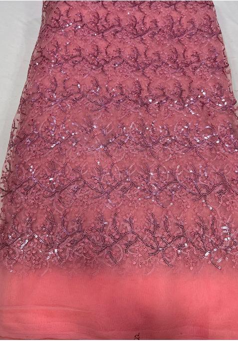 Wine Pink Chinon Embellished Blouse Pre Draped Saree Set