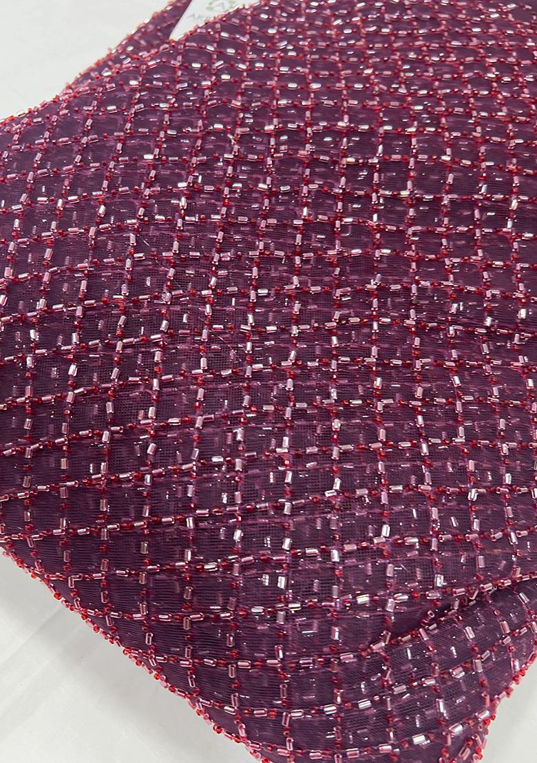 Maroon Crepe Sequin Blouse Pre Draped Saree Set