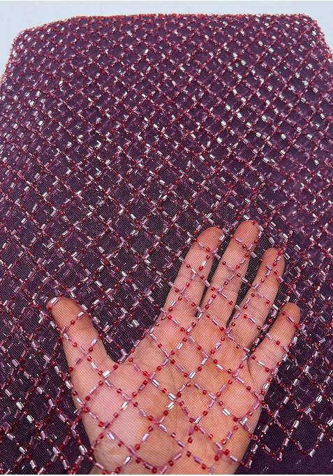 Maroon Crepe Sequin Blouse Pre Draped Saree Set