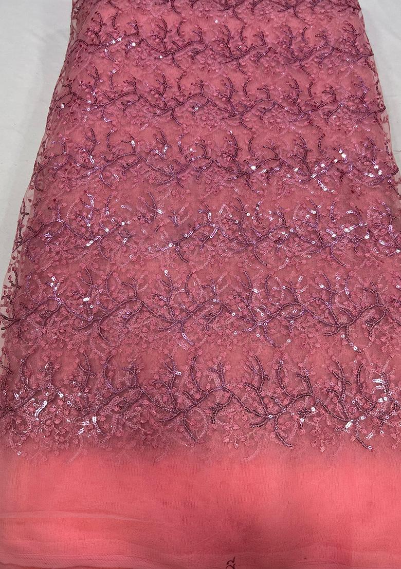 Bright Rose Pink Georgette Sequin Embroidered Blouse Pre Draped Saree Set