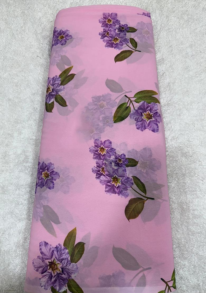 Pastel Pink Chiffon Printed Blouse Pre Draped Saree Set