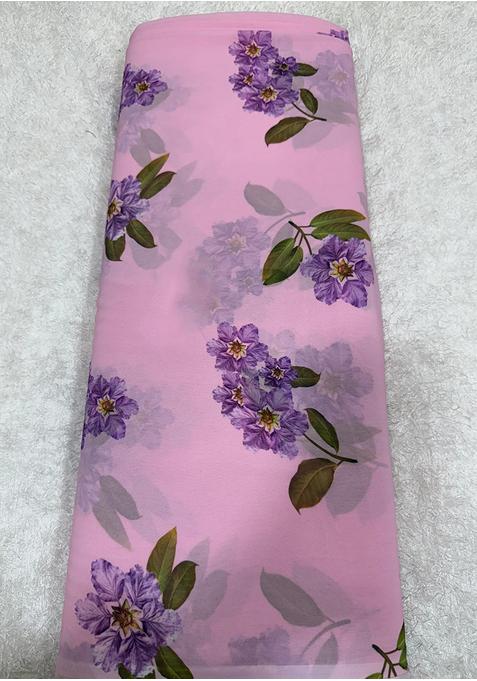 Pastel Pink Chiffon Printed Blouse Pre Draped Saree Set