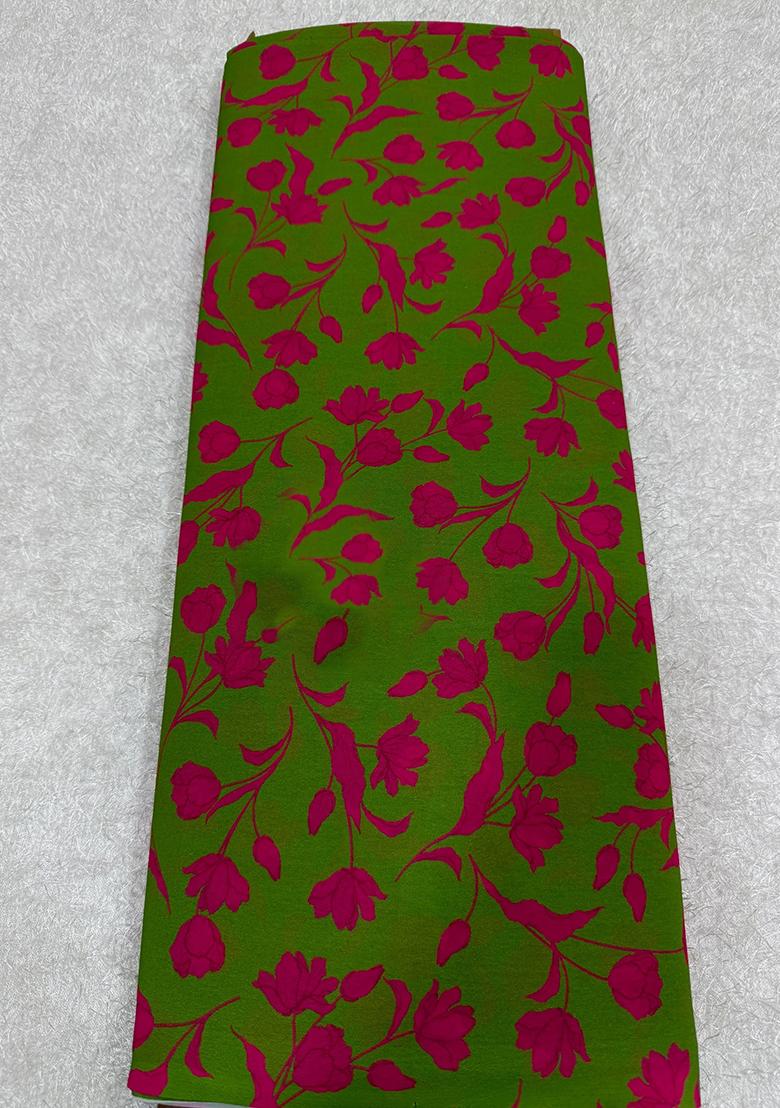 Lime Green Georgette Printed Blouse Pre Draped Saree Set - Indya