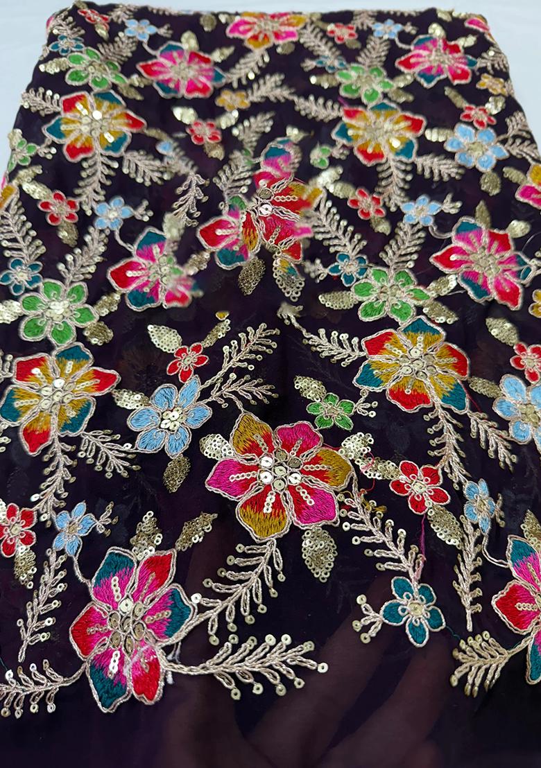 Dark Blue Georgette Embroidered Blouse Pre Draped Saree Set - Indya