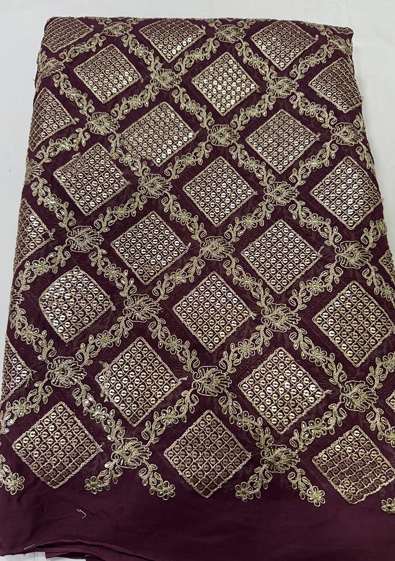 Maroon Georgette Sequin Embroidered Blouse Pre Draped Saree Set