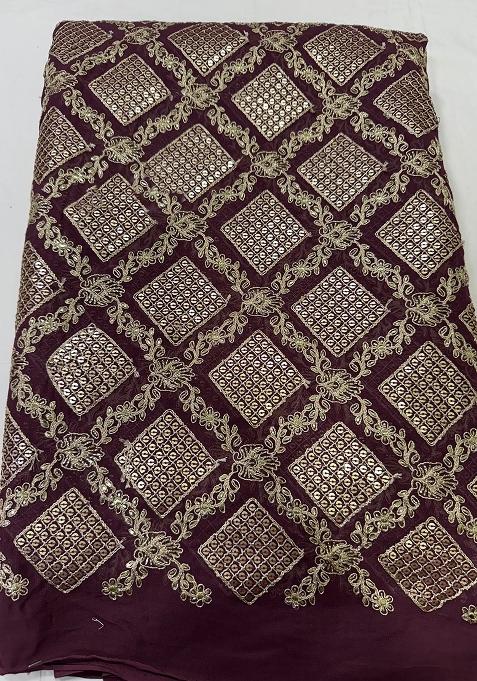 Maroon Georgette Sequin Embroidered Blouse Pre Draped Saree Set