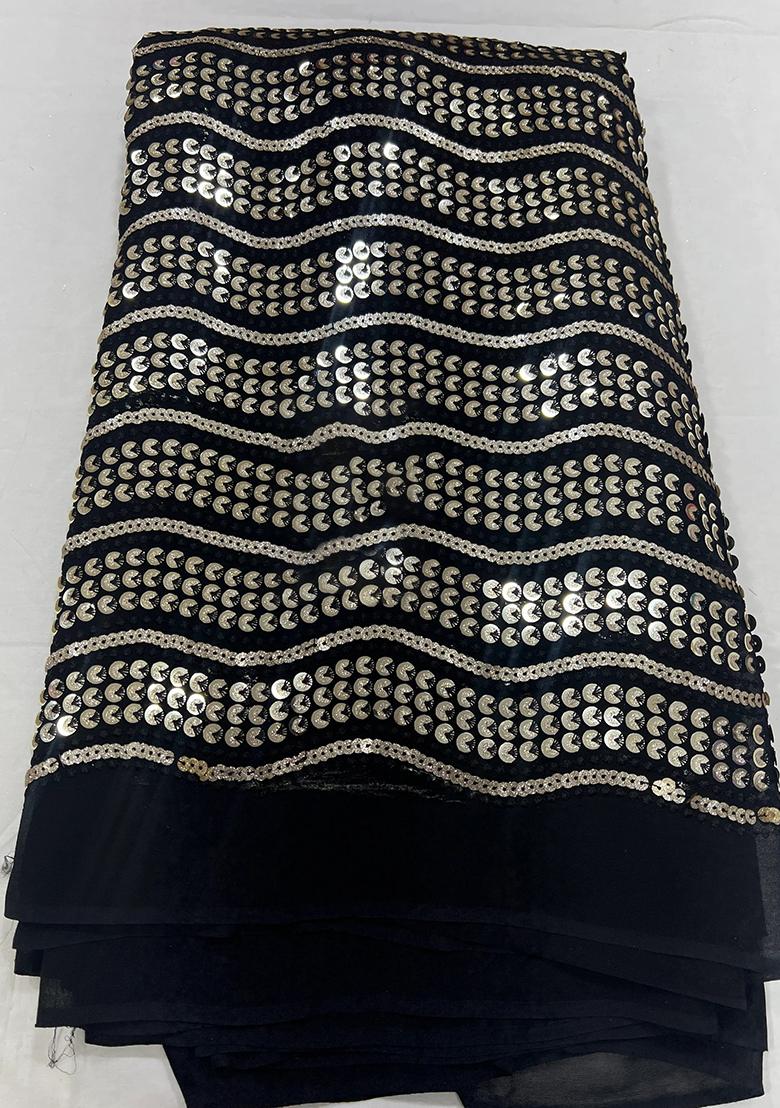 Black Georgette Sequin Embroidered Blouse Pre Draped Saree Set