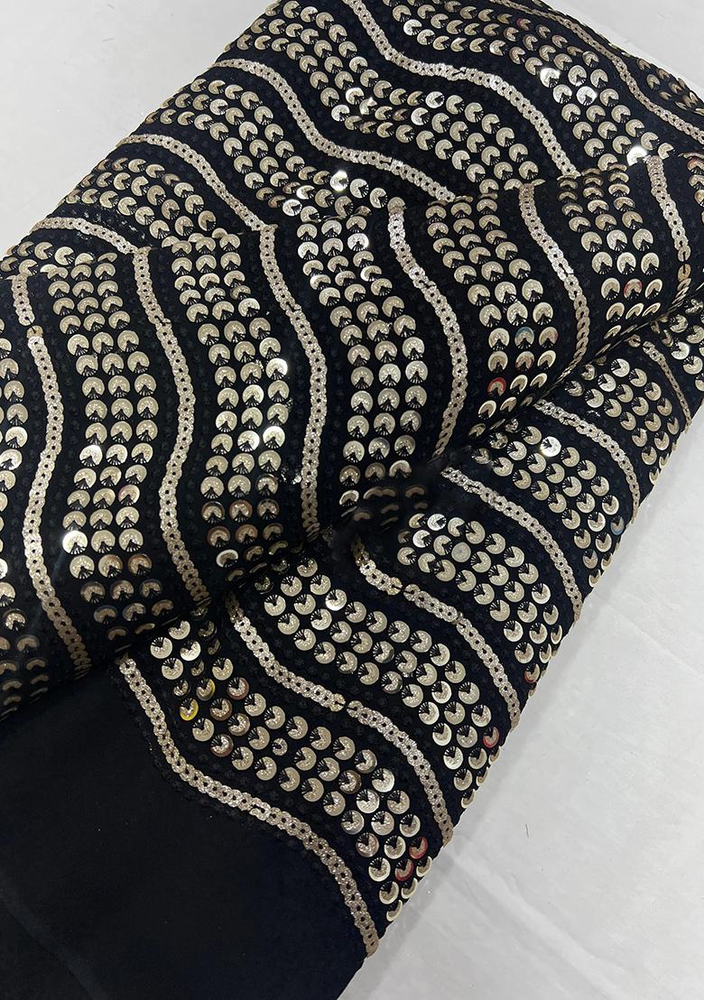 Black Georgette Sequin Embroidered Blouse Pre Draped Saree Set