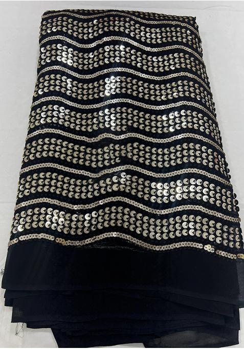Black Georgette Sequin Embroidered Blouse Pre Draped Saree Set