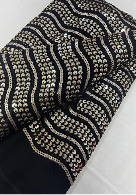 Black Georgette Sequin Embroidered Blouse Pre Draped Saree Set