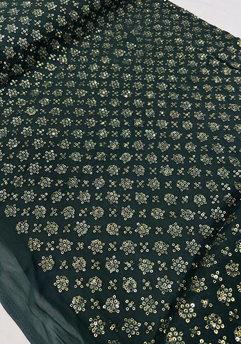 Green Georgette Sequin Embroidered Blouse Pre Draped Saree Set