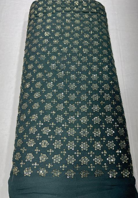 Teal Green Georgette Embroidered Blouse Pre Draped Saree Set