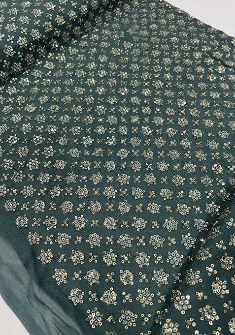 Teal Green Georgette Embroidered Blouse Pre Draped Saree Set