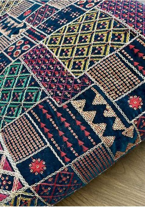 Blue Sequin Embroidered Blouse Georgette Pre Draped Saree Set