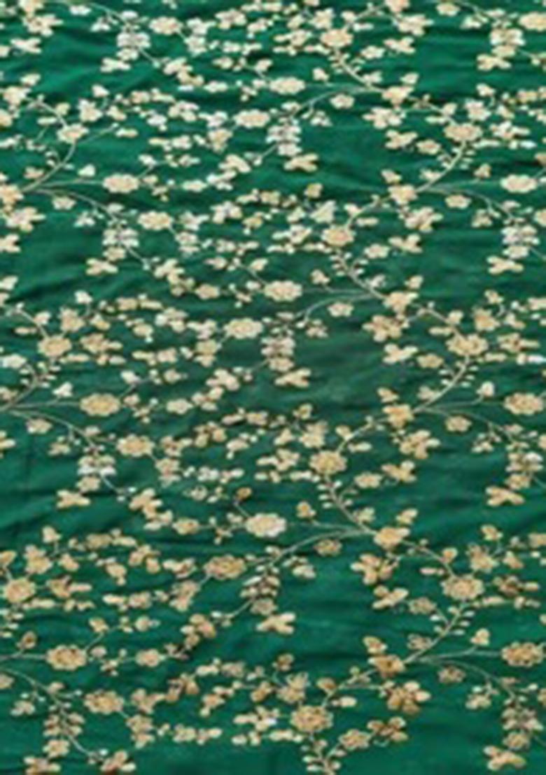 Green Embroidered Chiffon Pre Draped Saree Set - Indya